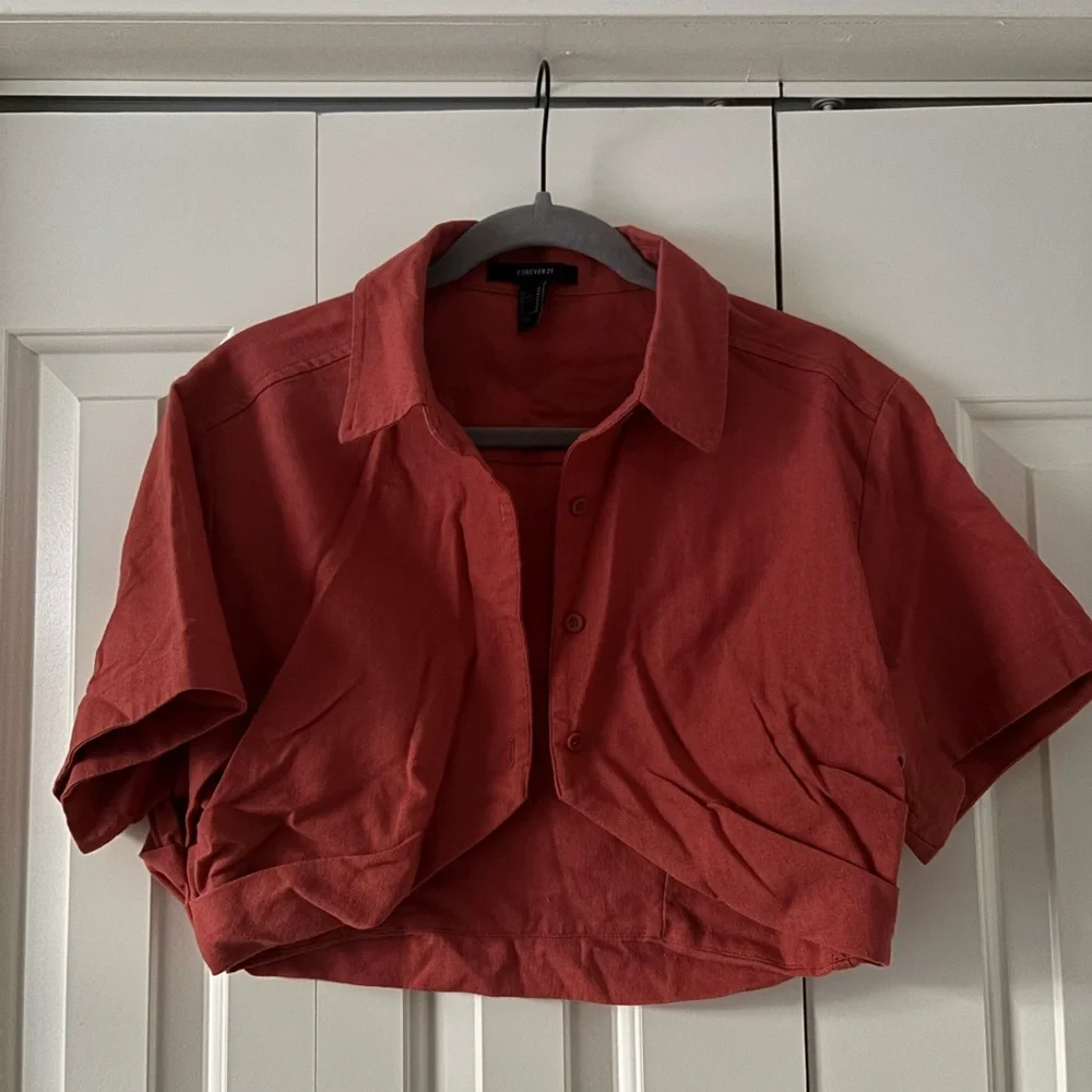 Forever 21 Cropped Button-Up Top - Rust - Picture 1 of 8
